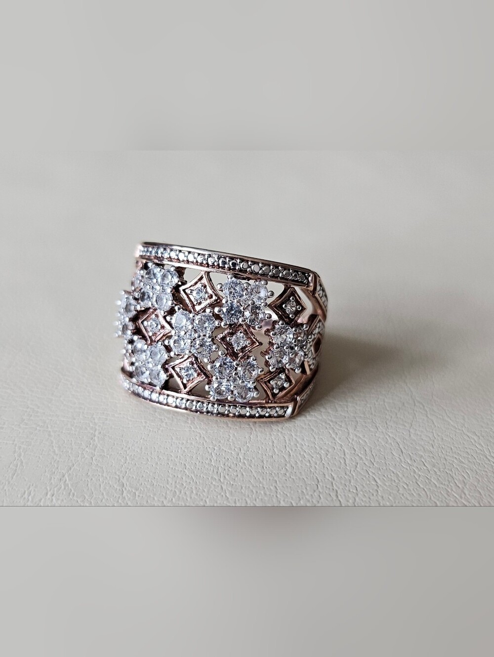 Rose Gold Floral Cluster Ring with Clear Stones 8